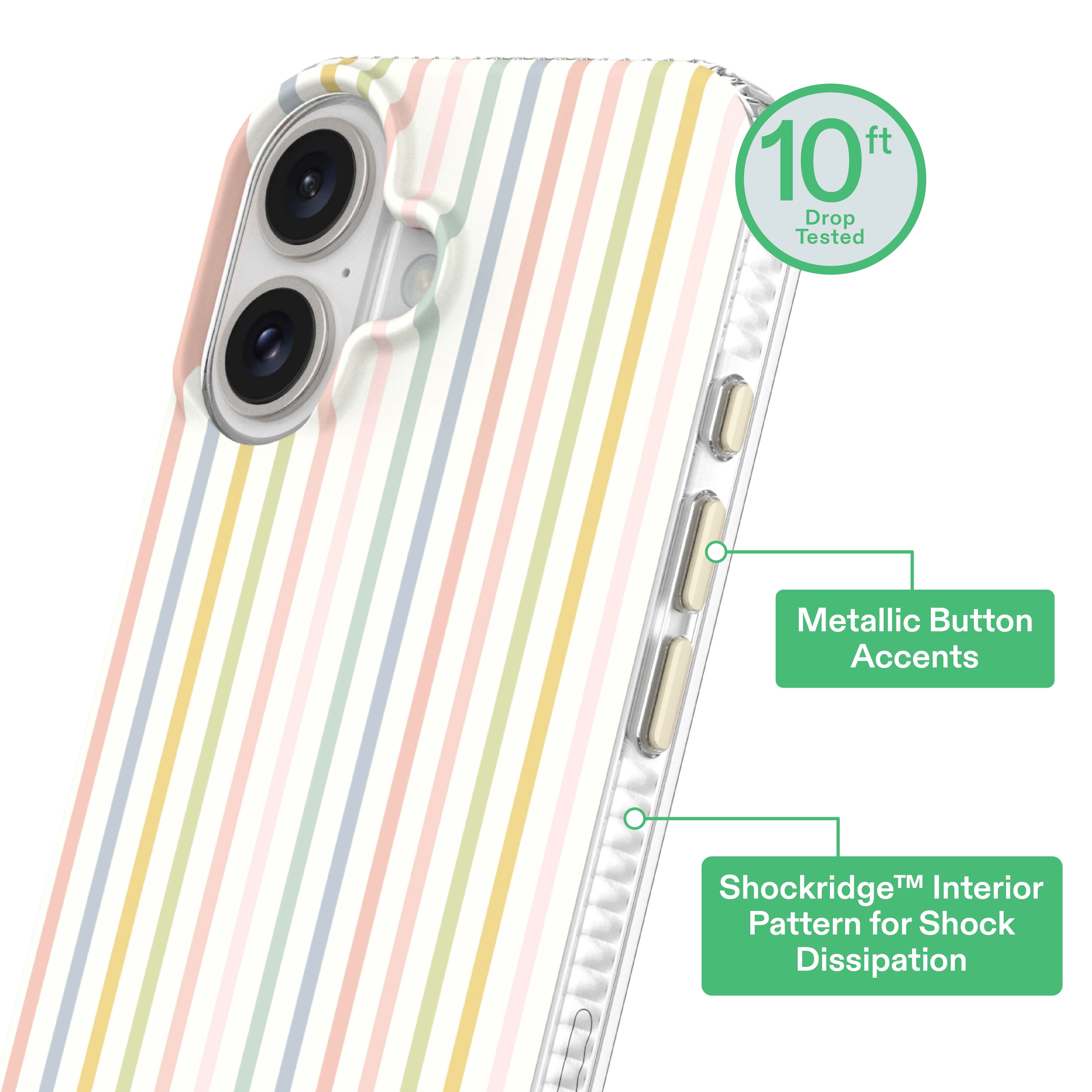 onn Phone Case for iPhone 16, MagSafe Compatible - Multicolor Stripe