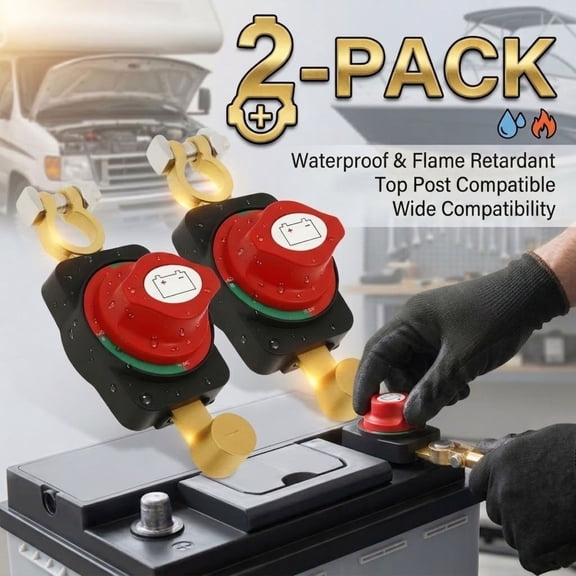 2Pack Top Post Battery Disconnect Switch, 12V-48V Waterproof Battery Master Cut Off Isolator Switch for Car, RV, Boat, Marine