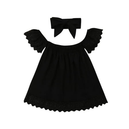 2Pcs Kids Baby Girl Dress Princess Pageant Party Black Lace Tutu Dresses Sets