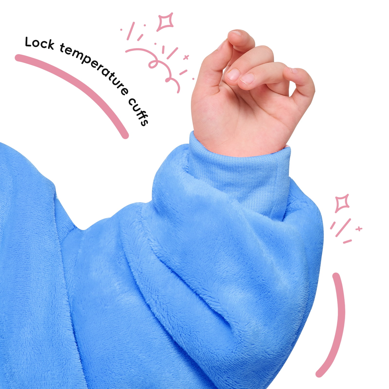 PMONPA Wearable Blanket Hoodie for Kids, Soft Double Layer Sherpa Fleece Sweatshirt,Teen Gifts for Kids, Youth, Boys, Girls, One Size, Sky Blue