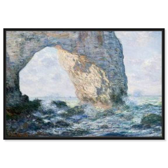 Monet-The Manneporte Etretat Classic Monet Art Prints Canvas Wall Art by Art Remedy, Black Floater Frame, 20"x16"