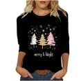thumbnail image 2 of Feancey Women's Christmas T Shirt Wine Glass Print Plus Size Tops Dressy Casual 3/4 Sleeve Round Neck Blouse Holiday Funny Gifts Black M, 2 of 5