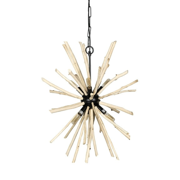 Wood and Metal Starburst Six Bulb Hanging Light