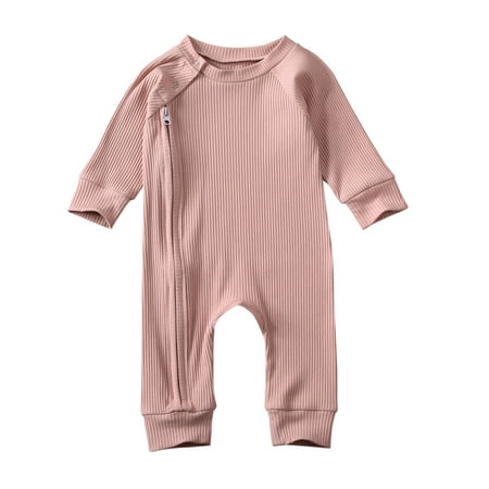 

Bowanadacles Unisex Baby Romper Long Sleeve Zipper Solid Cotton Jumpsuits