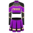 thumbnail image 3 of iiniim Costume de Pom-Pom Girl pour Femmes Uniforme de Cheerleading 2 Pcs Tenue Robe Crop Top avec Jupe Mini Plissée Violet TG, 3 of 5