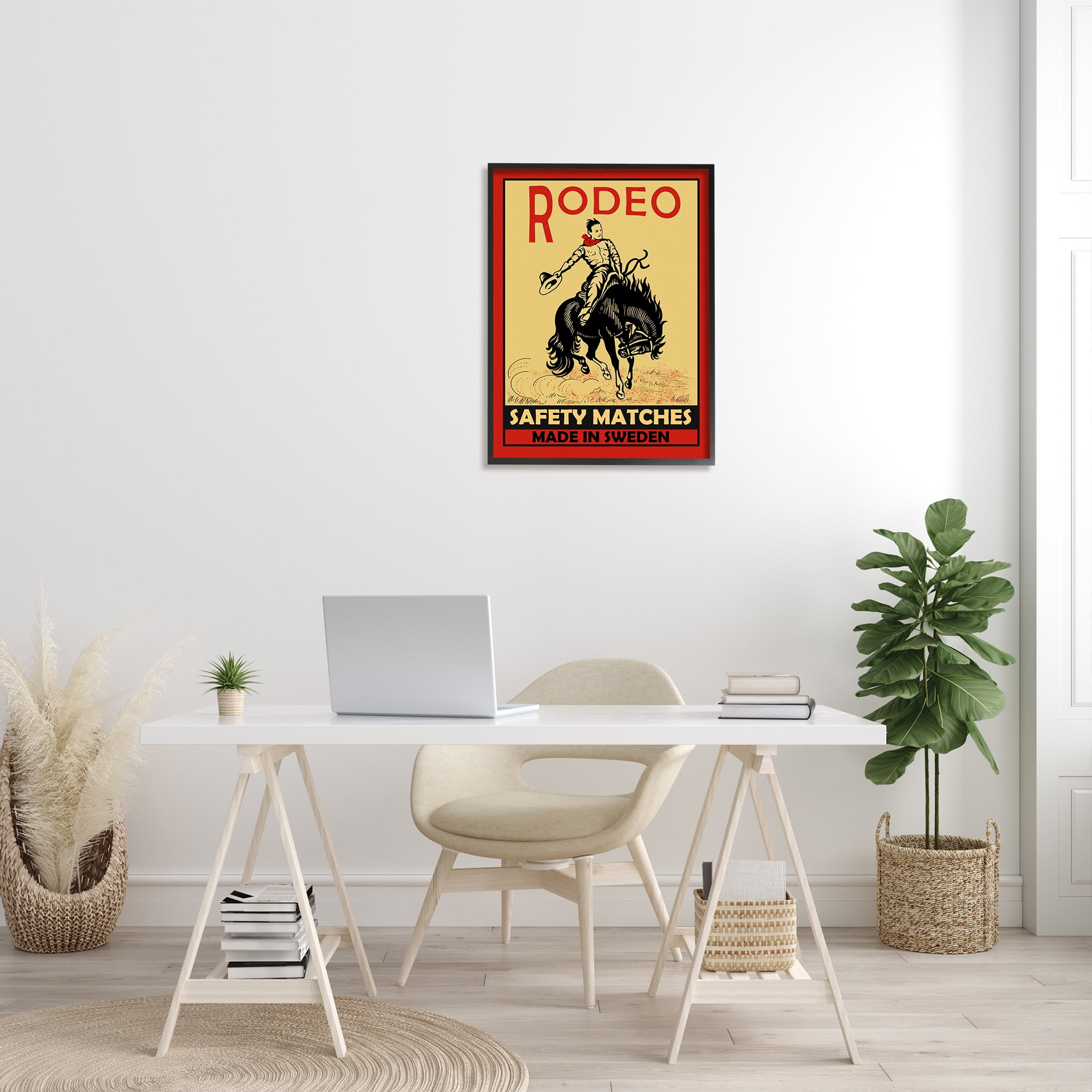 Stupell Industries Rodeo Safety Matches Cowboy Bucking Bronco Red Yellow, 24 x 30, Designed by Mark Rogan