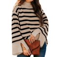 thumbnail image 1 of Fashion Tops Striped High Collar Sweaters Loose Design Knitted Pullover Jumper, 1 of 2