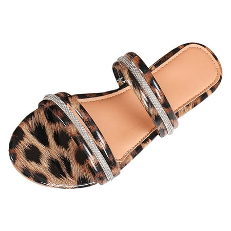 

Xboschi Platform Sandals Women Flat Sandals for Women Women Sandals New Pattern Animal Pattern Fashion Bright Decoration Flat Bottom Round Toe Open Toe Breathable And Comfortable Summer Beach