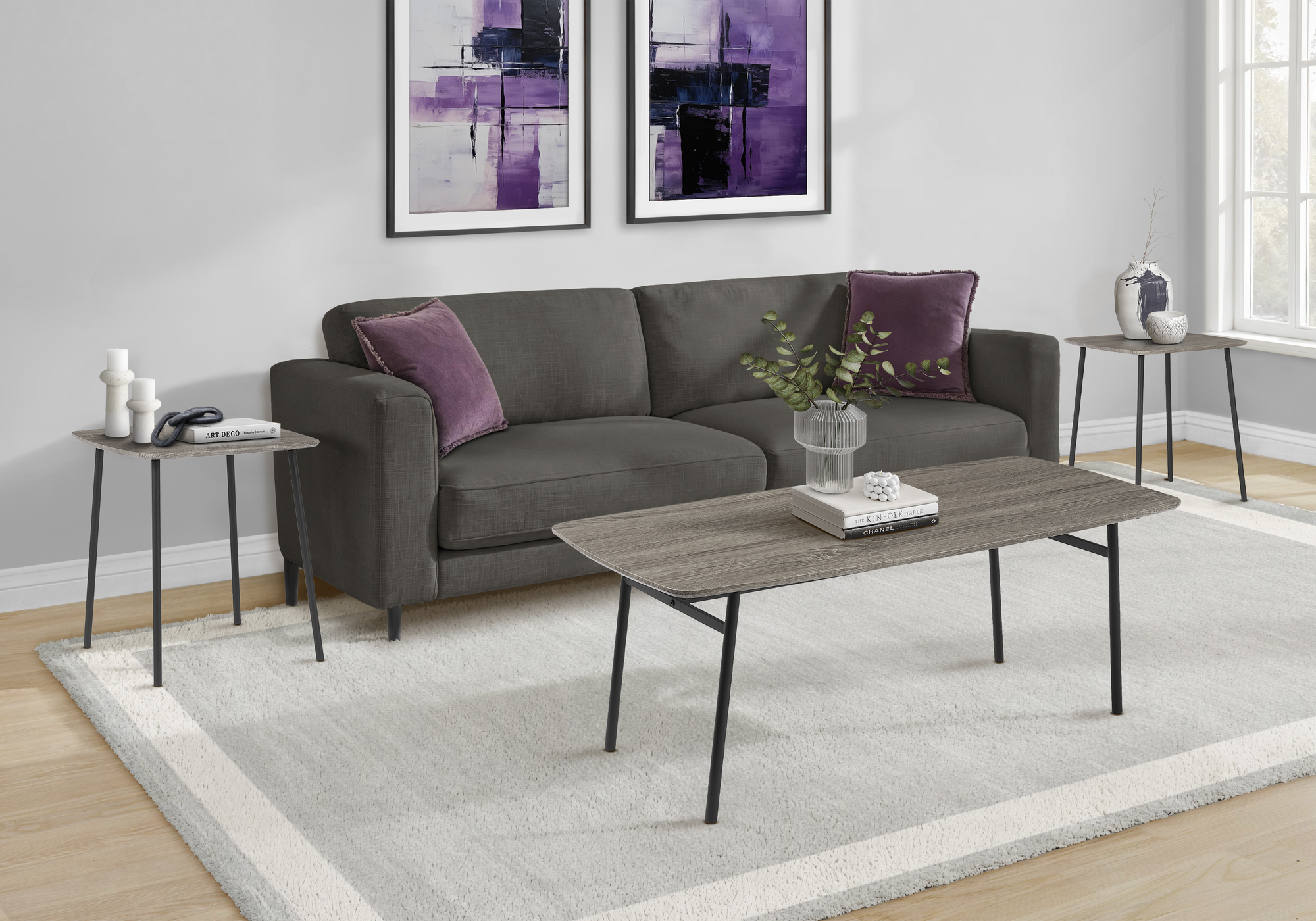 Monarch Specialties - I 7806P Table Set, 3Pcs Set, Coffee, End, Living Room, Grey Laminate