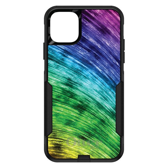 DistinctInk OtterBox Commuter Custom Case for Apple iPhone 15 (6.1" Screen) - Rainbow Shimmering Curve - Slim Profile Design
