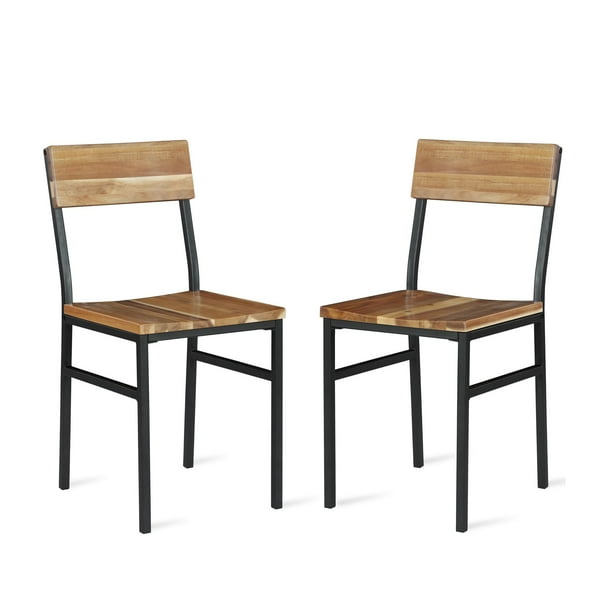 Novogratz Linden Wood And Metal Dining Chair Natural Gray 2 Pack Walmart Com Walmart Com
