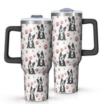 OBREWU Boston Terrier Puppy Dog Tumbler with Handle and Lid,Boston Terrier Puppy Dog 40oz Double Wall Vacuum Insulated Tumbler,Cups Gift for Women and Men