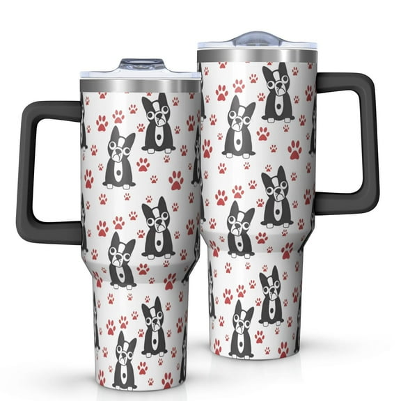 OBREWU Boston Terrier Puppy Dog Tumbler with Handle and Lid,Boston Terrier Puppy Dog 40oz Double Wall Vacuum Insulated Tumbler,Cups Gift for Women and Men