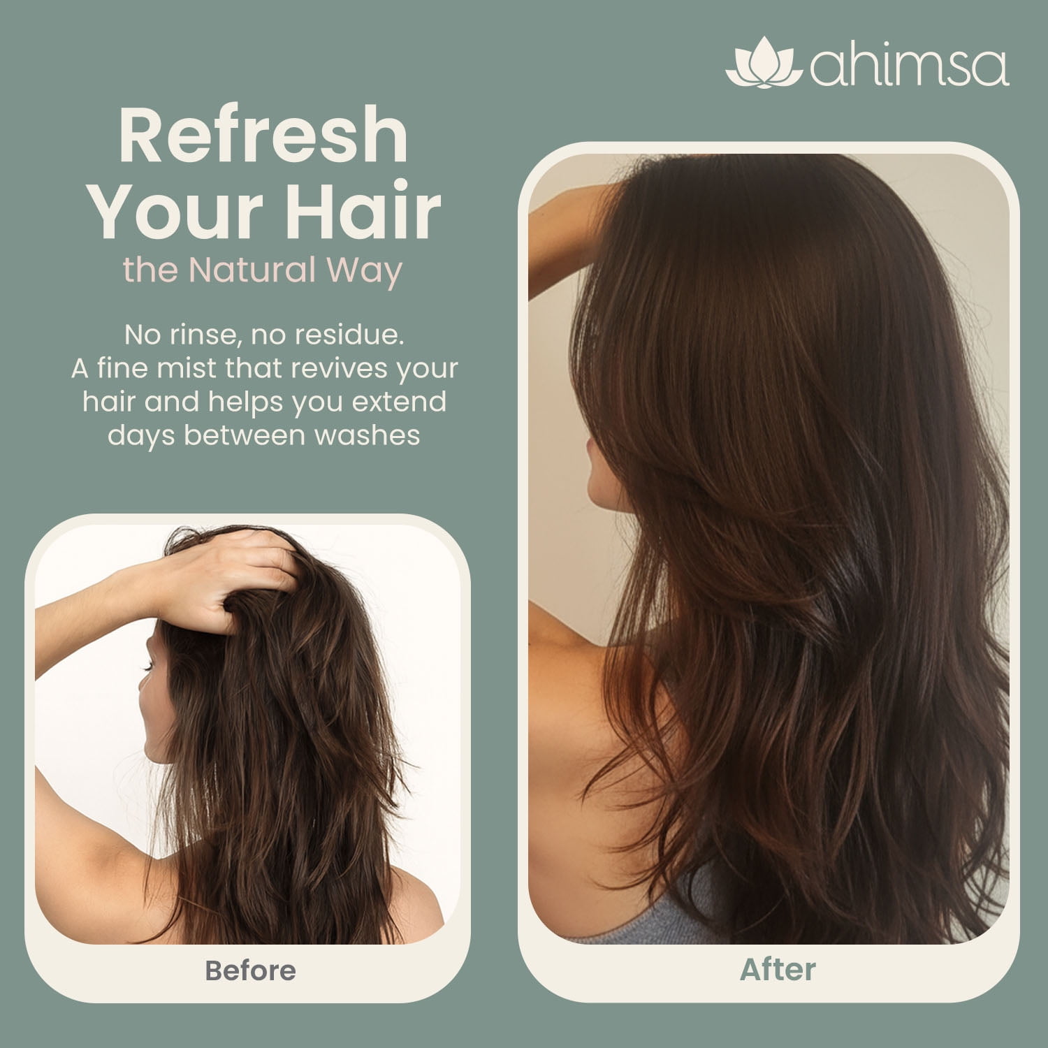Ahimsa Dry Mist Shampoo, Residue-Free, Dark Hair Friendly, Vegan & Cruelty-Free, Pre & Post Workout, 4 oz