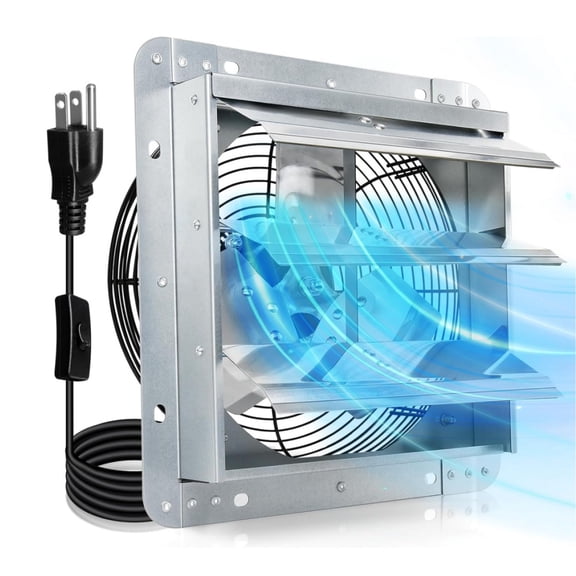 Upgraded 10 Inch Shutter Exhaust Fan for Garage, Greenhouse, Shop, Attics, Chicken Coop, Shed, Basement, 844CFM 1606RPM Low Noise Wall Mounted Louvered Exhaust Fan with 1.8 Meters Power Cord