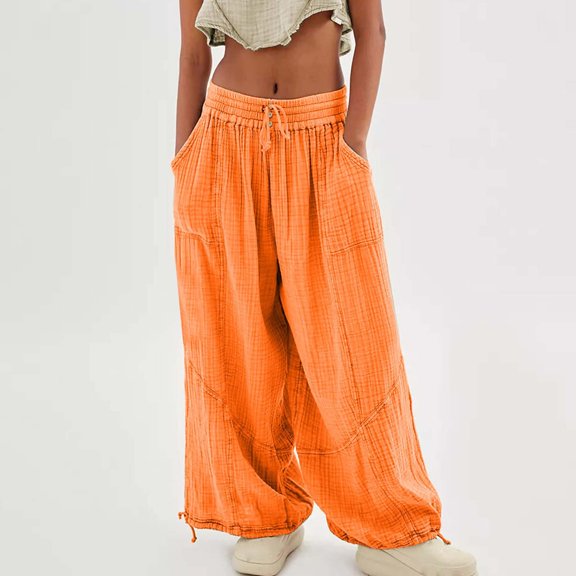 Orange Women's Casual Pants, Women'S Cargo Pants Baggy Wide Leg Pants Black Loose High Waist Sweatpants Multi Pockets,Women's Casual Pants S
