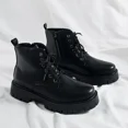 thumbnail image 3 of Botas de cuero antideslizantes para Hombre, calzado informal de punta redonda con cordones, suela gruesa, Zapatos altos cómodos, 3 of 5