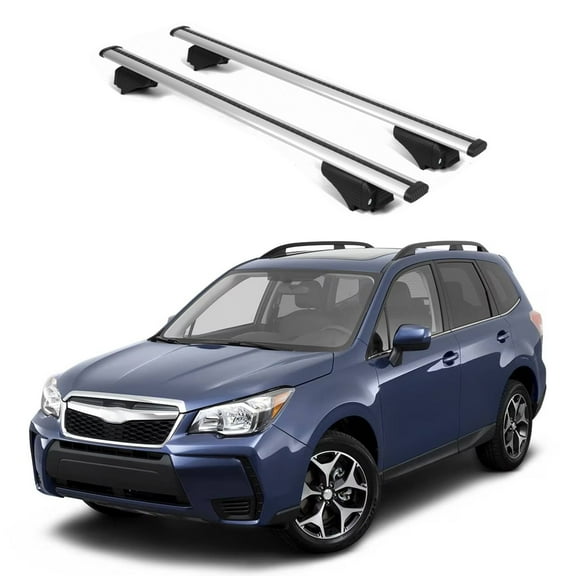 ERKUL Roof Rack Cross Bars for Subaru Forester 2014-2024 | Aluminum Crossbars with Anti Theft Lock for Rooftop | Compatible with Raised Rails - Silver