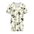 thumbnail image 6 of HOMBOM Beige Women Blouses Dressy Tunic 2025 Summer Short Sleeve Pleated V Neck Floral Shirts XL, 6 of 7
