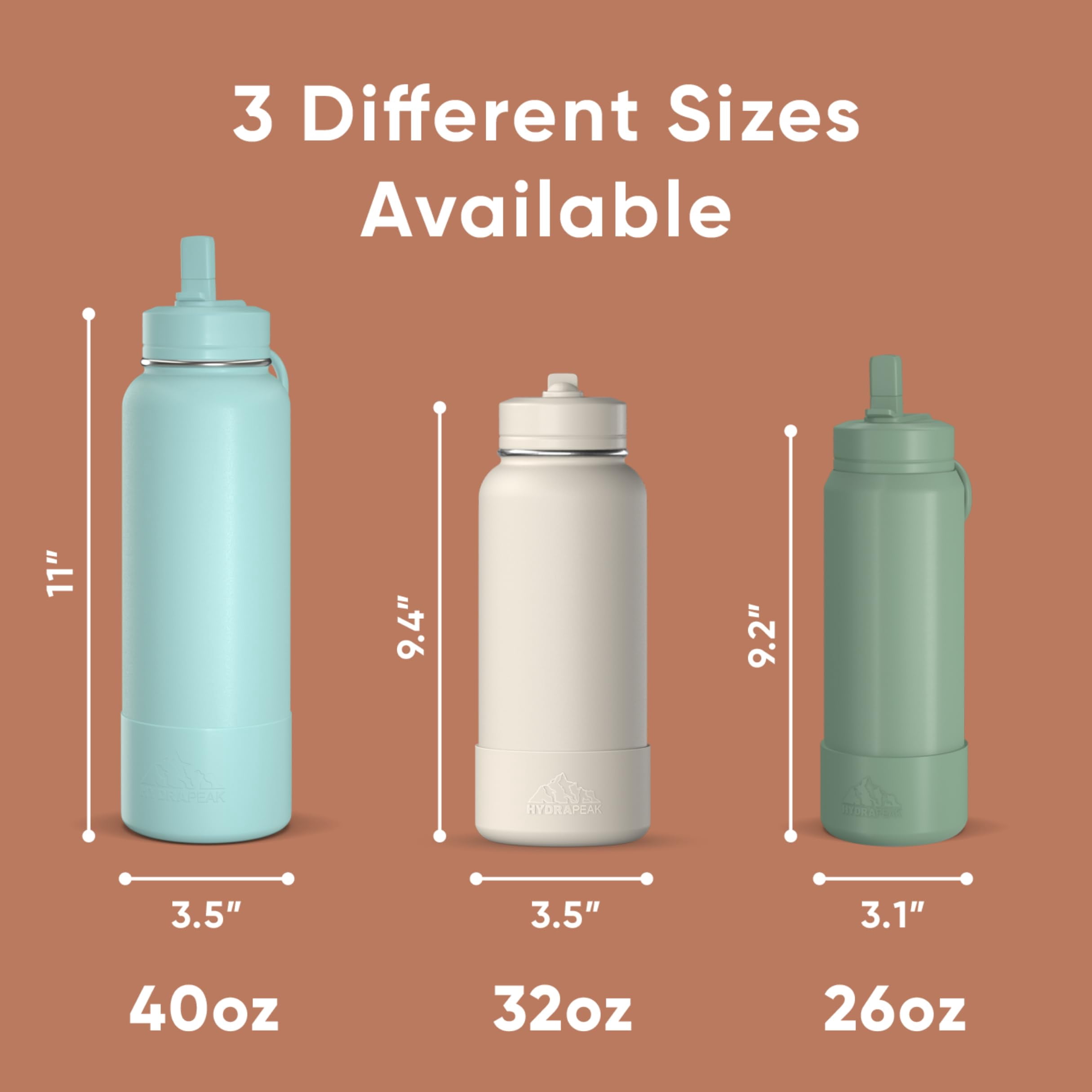 Hydrapeak 32oz Sport Insulated Water Bottle with Straw or Chug Lid, Leak & Spill Proof, Keeps Drinks Cold for 24 Hours, Hot for 12 Hours, Premium Stainless Steel Water Bottles (32oz, Apricot Crush)