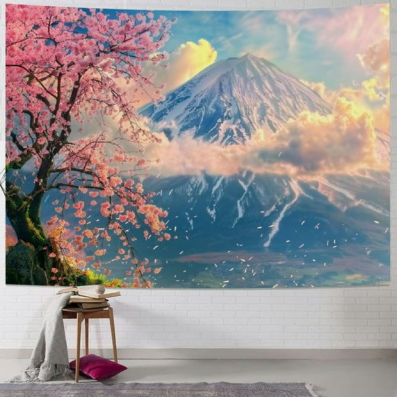 BCIIG Japanese Pink Sakura Tapestry Cherry Blossoms Mountain Fuji Japan Wall Hangings Tapestry for Bedroom Living Room Dorm Man Cave Background 50x40inch