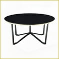 thumbnail image 3 of 3-Piece Living Room Coffee & End Table Set: Round Black Tempered Glass Top, Metal Frame, Easy-Clean Modern Style, 3 of 6