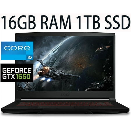 MSI GF63 15 Gaming Laptop, 11th Gen Intel Core i5-11400H 6-Cores, NVIDIA GeForce GTX 1650, 16GB DDR4 1TB PCIe SSD, 15.6" Full HD (1920 x 1080) Display, WiFi, Bluetooth, Webcam, Windows 11
