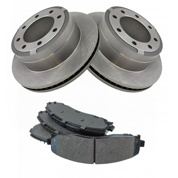 TRQ Rear Brake Pad & Rotor Kit Brake Pads Brake Rotor Semi-Metallic Fits Select 2013-2019 Ford F-250 Super Duty F-350 Super Duty