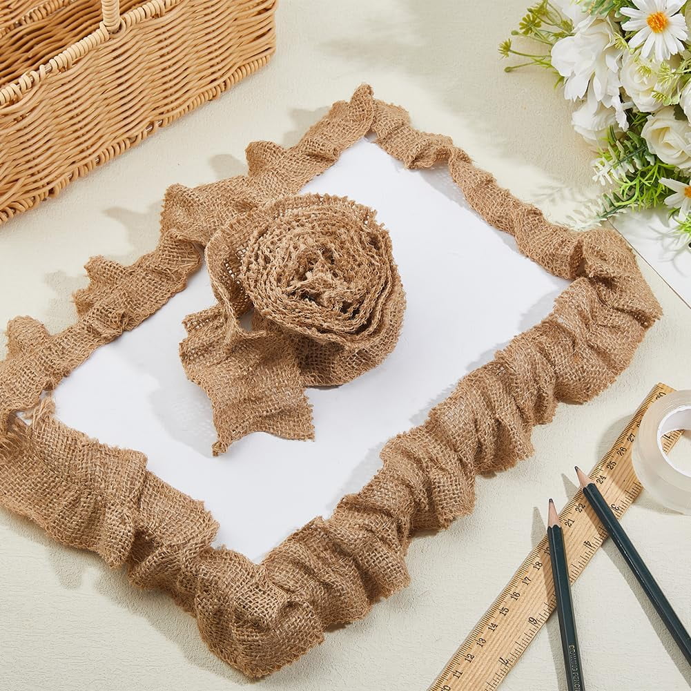 12 Rolls Ruffled Bulletin Board Borders Total 26.28 Yards with 2 Rolls Transparent Acrylic Double Sided Adhesive Tape Scalloped Classroom Burlap Bulletin Border Decorations Beige