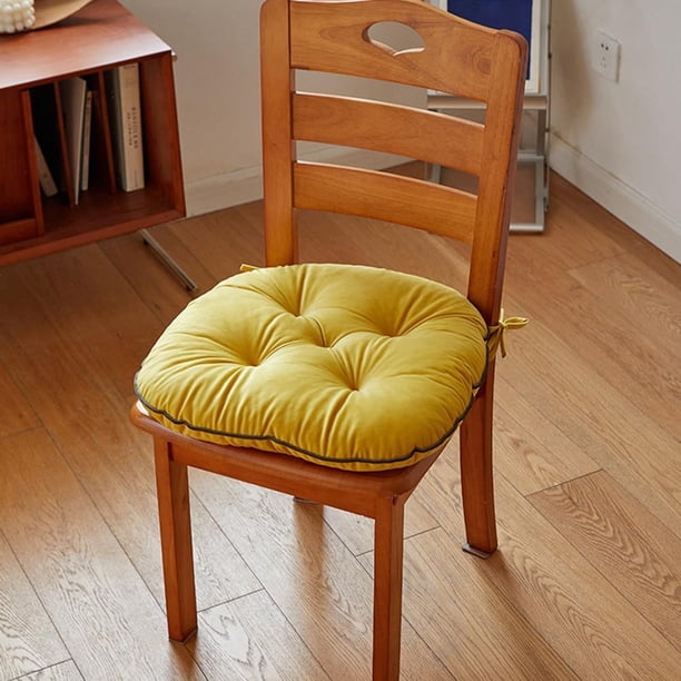 Xiao Hua Cojín de terciopelo suave para silla con lazos, color liso, para cocina y oficina (amarillo, 48 x 45 cm)