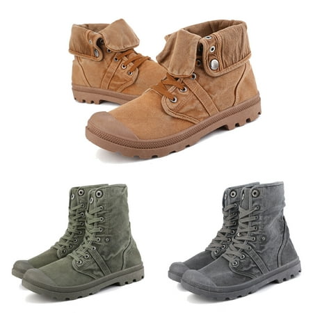 Men's High Top Canvas Sneaker Flanging Ankle Mid-Calf Boots Vintage