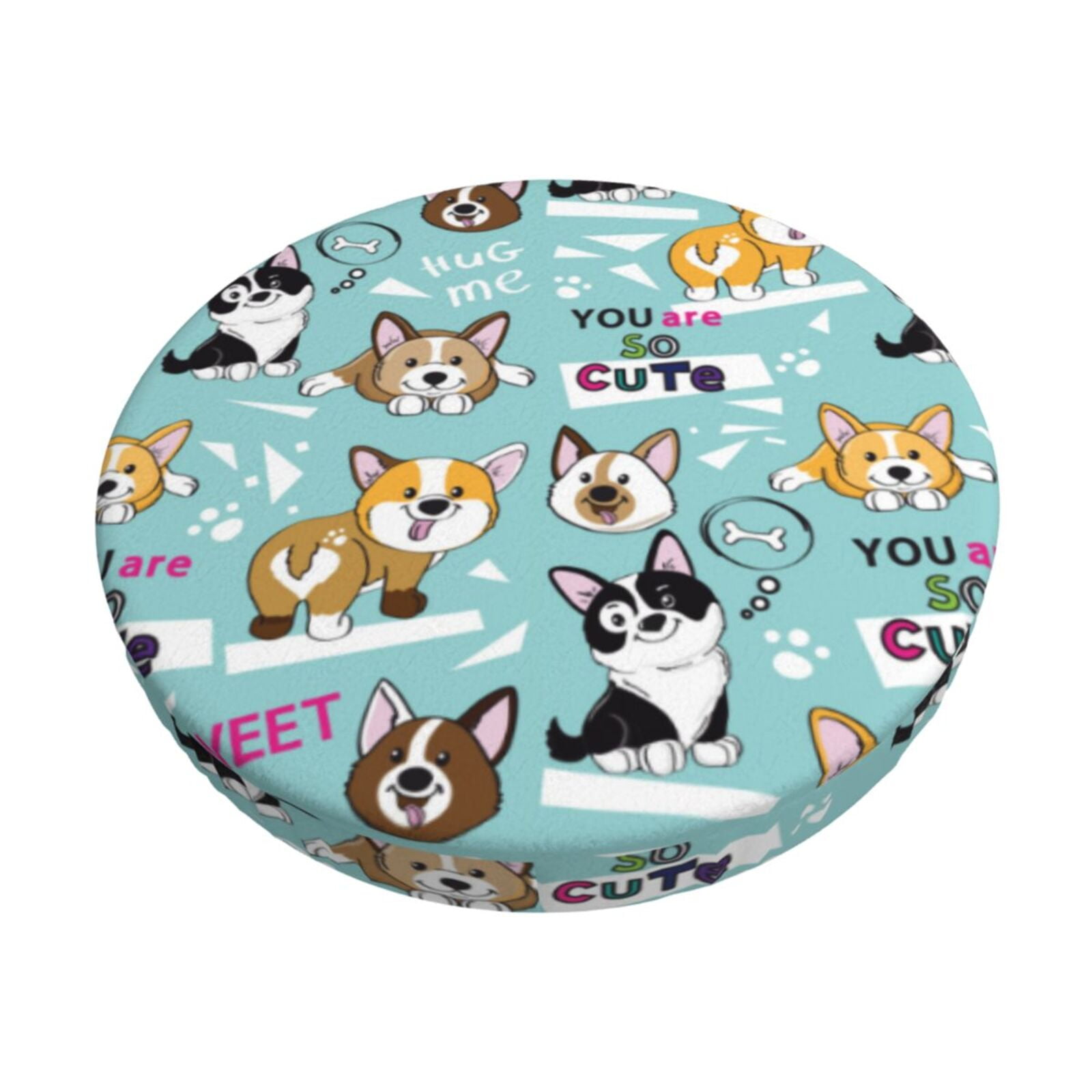 Easygdp Dogs Print Easy To Install Bar Stool Covers&Stool Covers Round&Elastic Stool Cover, Barstool Covers,Washable&Bottom With Elastic Edge-13 inch