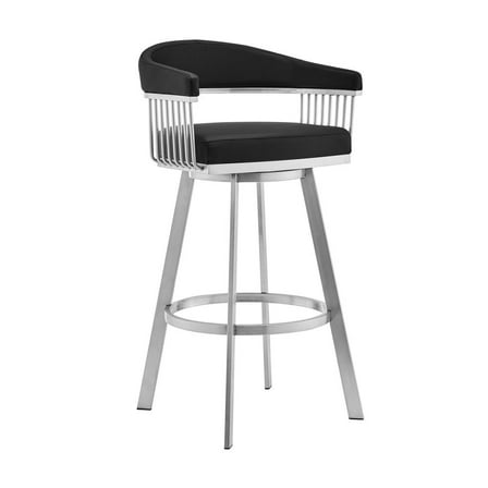 Chelsea 25" Swivel Counter Stool with Brushed Stainless Steel and Black Faux Leather