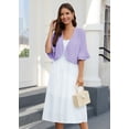 thumbnail image 3 of Chiclily Women Summer 3/4 Sleeve Bolero Shrug for Dress Open Front Scalloped Cropped Lightweight Cardigan, US Size Large in Purple, 3 of 8