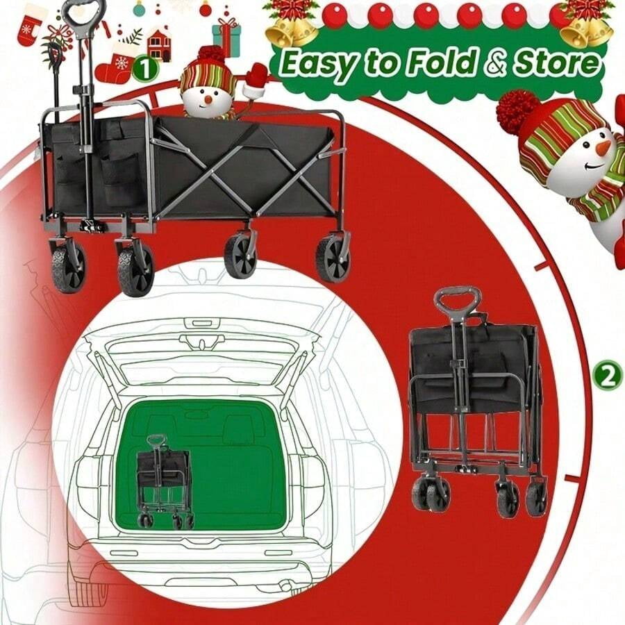 Collapsible Folding Wagon Cart, Track And Field Equipment Transporter Large Capacity Camping Wagon, All-Terrain Foldable Pet Stroller, Heavy-Duty Utility Wagon Cart For Grocery, Outdoor, Beach