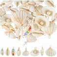 thumbnail image 1 of 1 caja de 32 colgantes de concha natural de 8 estilos, a granel, con perlas blancas de imitación, conchas marinas, estilo verano., 1 of 5