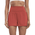 thumbnail image 1 of Pantalones Cortos Fluidos para Correr, para Mujer, para Entrenamiento, Atletismo, Gimnasio, Yoga, Cintura Alta, con Bolsillos, Verano. Marrón Rojo L, 1 of 10