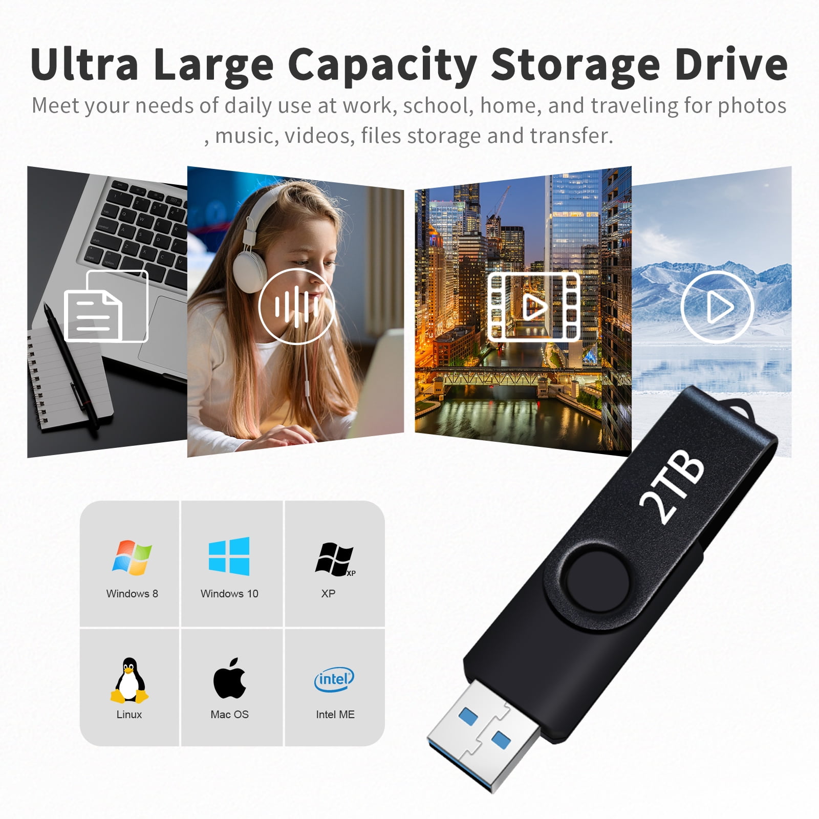 Large Capacity External Drive USB 3.0 Drive Storage Data for Computer/Laptop