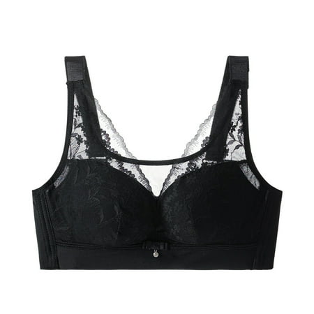 Gnurob Women s Lace No Underwire Bra Full Coverage Push Up Bralette Beauty Back Smoothing Bras Padded Wireless Bralettes Clearance Deals  07-Black 44/100C