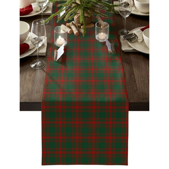 Red Green Plaid, Table Runner 120 Inches, Xmas Country Retro Buffalo Plaid Bed Runner Dresser Scarves Tabletop for Indoor Outdoor Parties/Ceremony/Banquet, 13"x 120"