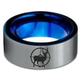 thumbnail image 2 of Tungsten Deer Hunter Hunting Elk Band Ring 8mm Men Women Comfort Fit Blue Flat Cut Brushed Gray Polished, 2 of 4