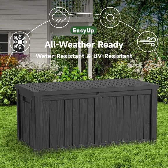 120-Gallon Heavy-Duty Outdoor Storage Box, Waterproof UV-Resistant Resin Deck Box with Hydraulic Lid & Lockable Latch, Easy Assembly for Patio Cushions, Pool Toys & Garden Tools