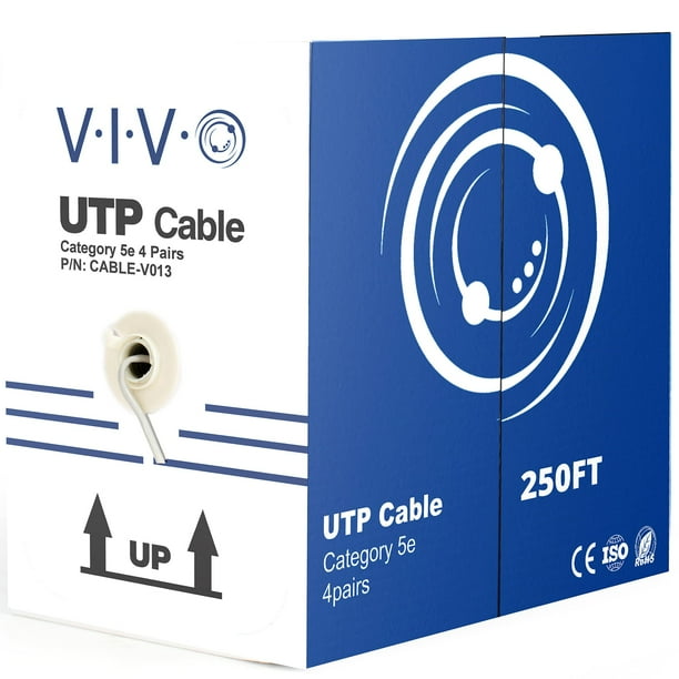 Cable Ethernet VIVO CCA Cat5e 250 pies UTP 24 AWG gris
