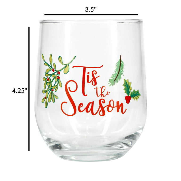Christmas Wine Glasses with Wine Labels (Set of 2 or Set of 4 - 16.8oz),  Stemless Wine Glass, Christmas Stemless Wine Glasses, Wine Cups, Stemless Wine  Glass Set 