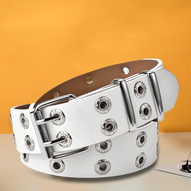 Cinturón de Cuero para Mujer, 2 Agujeros, Doble Ojal Ancho para Vestido de Club de Mezclil, , Blanco