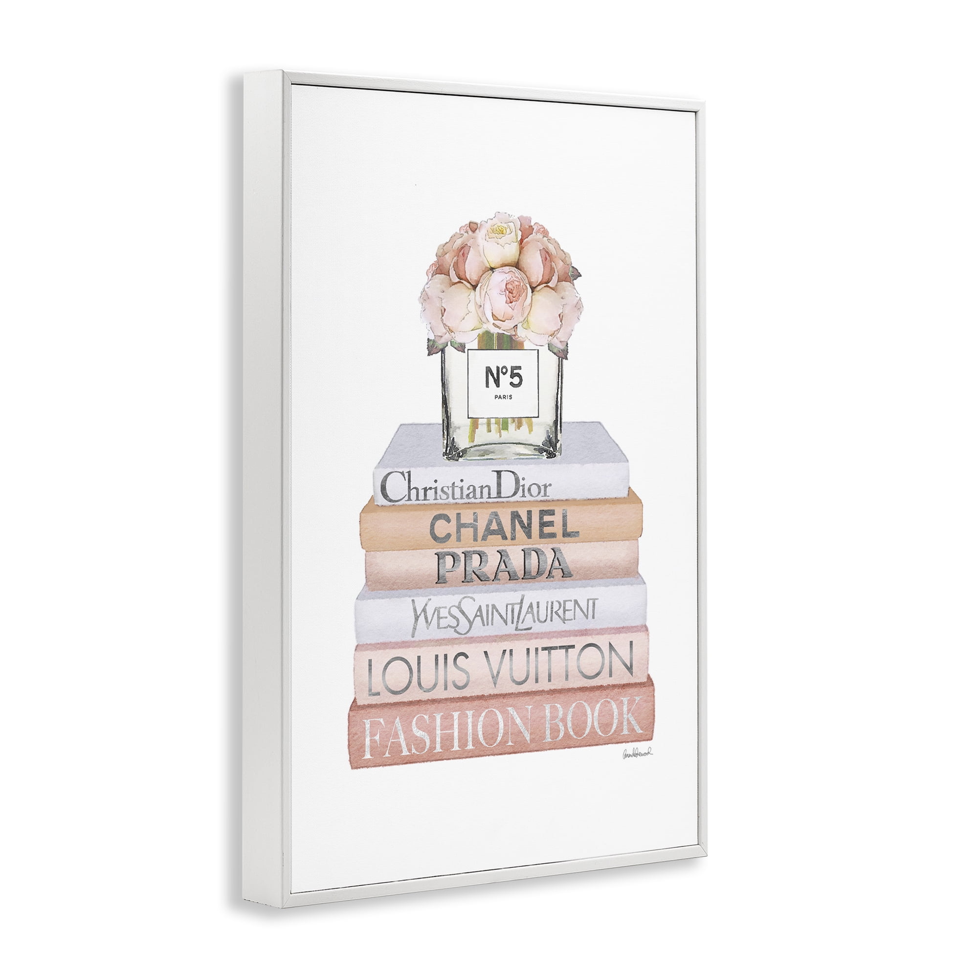 Stupell Industries Glam Bookstack & Flowers Botanical & Floral Painting White Framed Art Print Wall Art, 20 x 30
