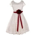 thumbnail image 2 of Flower Girl Dress Off White Dress Selection of Belt & Flower for Big Girl Burgundy 12 JKS.1988B, 2 of 2