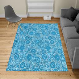 Geometric Turkish Area Rug, Different Sized Circles and Rounds Simple Style Graphic Print Shabby Home, Soft Carpet for Living Room Decor with Distressed Look, 2.6' x 5', Dark Turquoise, by Ambesonne