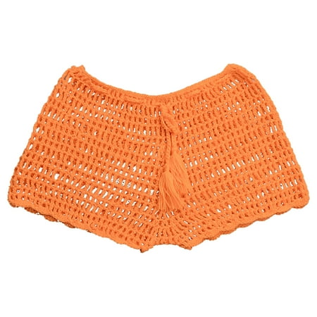 MSJUHEG Swim Trunks Women Beach Shorts for Women Shorts for Women Women s Solid Color Casual Strap Hollow Woven Beach Swimming Shorts Women s Board Shorts Swim Shorts Women Orange M