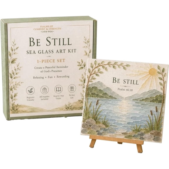 Psalms of Comfort & Strength Sea Glass Art Kit, DIY Craft Kit with Inspirational Design Decor Wall Art (lake)